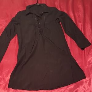 Chic Black Lace-Up Long Sleeve Dress